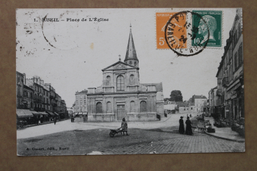 Postcard PC Rueil 1924 Place de l Eglise Architecture shops France 92 Hauts de Seine
